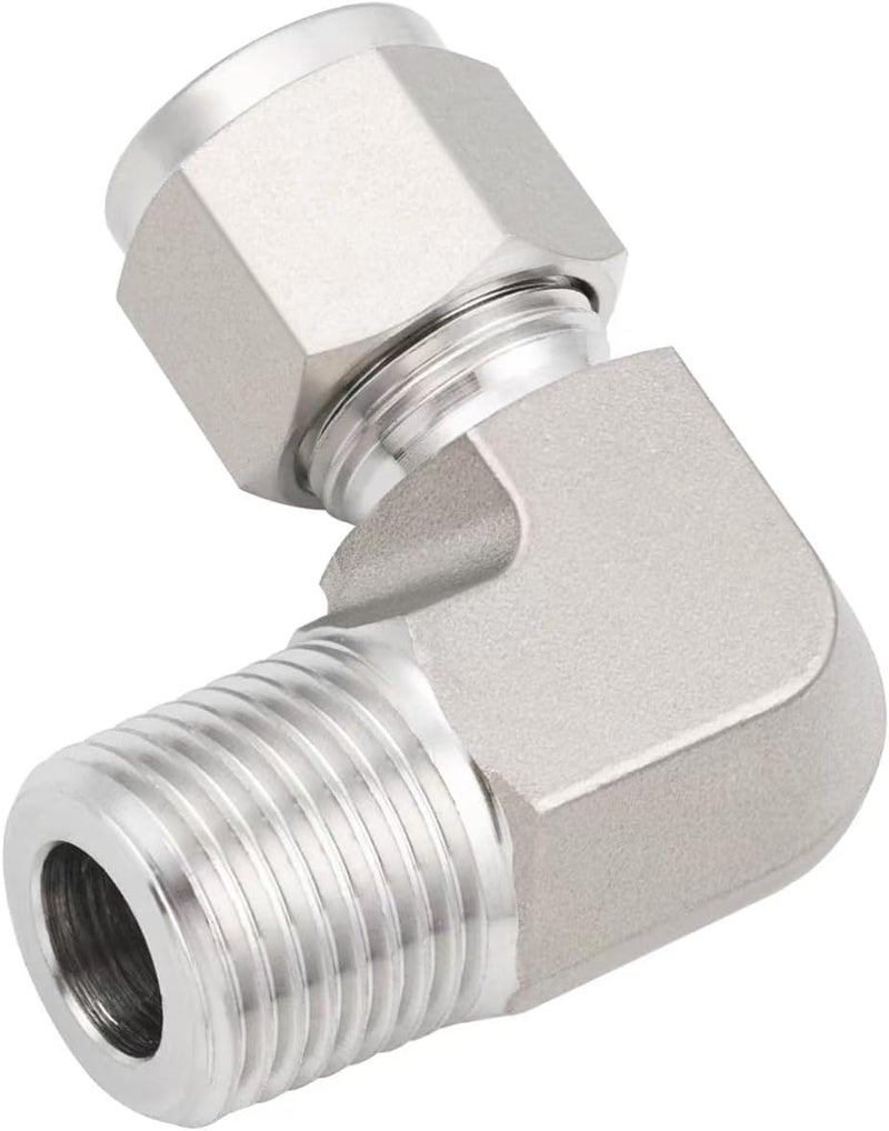 Pysrych Stainless Steel 316L Forged Compression Tube Fitting, 90 Degree Male Elbow with Double Ferrules, 1/4" OD (7/16-20UNF) x 1/4" NPT Male, 1pc - Image 4
